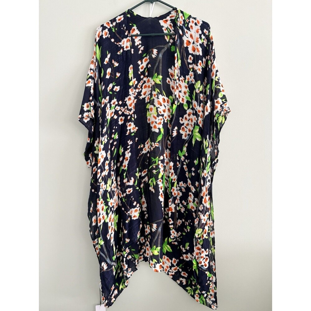 Modena Kimono Womens One Size Fits Most Navy Blue Floral Kimono Oversized  New